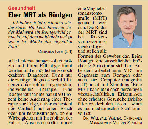 Artikel öffnen: Eher MRT als Röntgen